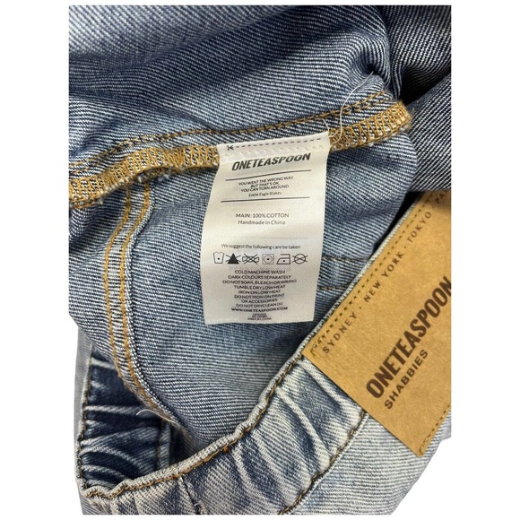 New One Teaspoon Shabbies Drawstring Boyfriend Destroyed Cuffed Montana Blue XS - Picture 15 of 16